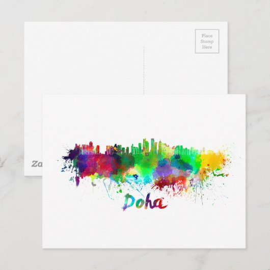 Doha skyline in watercolor briefkaart (Voorkant / Achterkant)