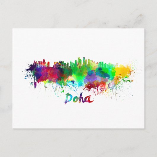 Doha skyline in watercolor briefkaart (Voorkant)