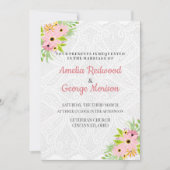 Doily en Waterverf bloemen bruiloft Kaart (Voorkant)