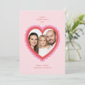 Doily Lace Heart Valentine's Day Photo Feestdagenkaart (Staand voorkant)