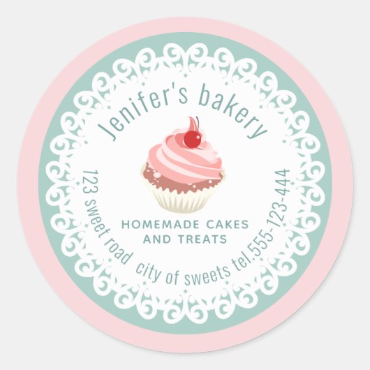 Doily lace Homemade cupcakes and trams Ronde Sticker (Voorkant)