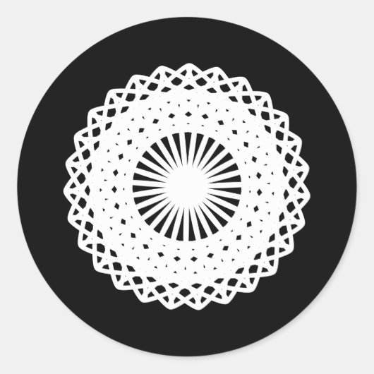 Doily. Wit kanten cirkel afbeelding. Ronde Sticker (Voorkant)