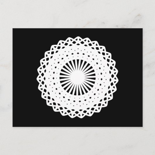 Doily. Witte kant cirkel. Op zwart. Briefkaart (Voorkant)