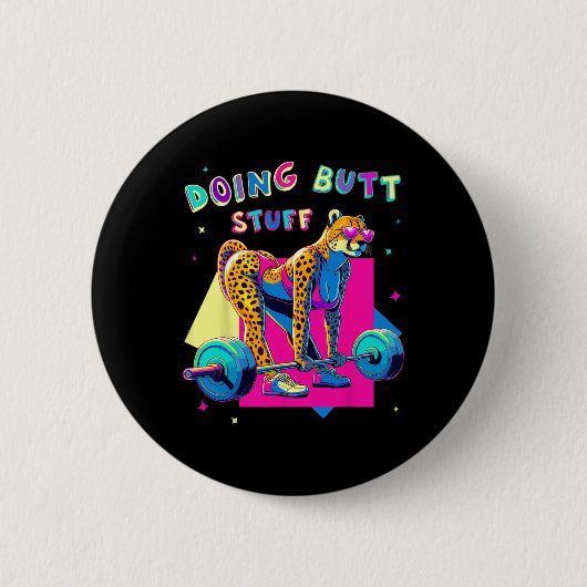 Doing Butt Stuff Cheetah Bodybuilder Gym Grappen M Ronde Button 5,7 Cm (Voorkant)
