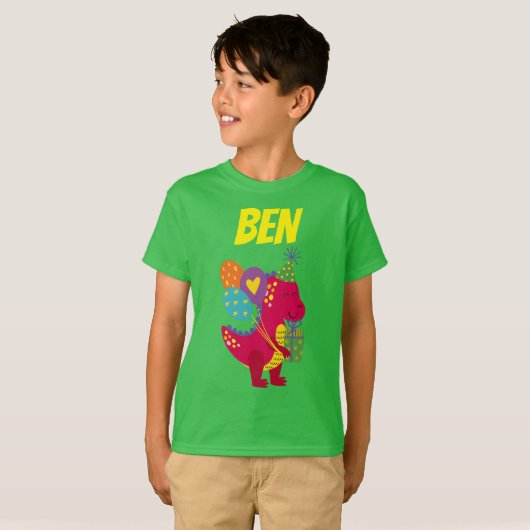 Doinosaur kinderen verjaardagsnaam aangepast perso t-shirt (Voorkant volledig)