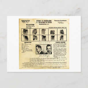 DOJ Identificatiebevel 1217 John Dillinger Briefkaart