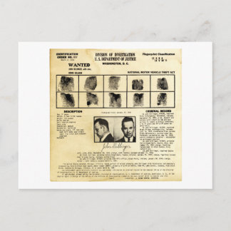 DOJ Identificatiebevel 1217 John Dillinger Briefkaart