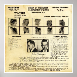 DOJ Identificatiebevel 1217 John Dillinger Poster