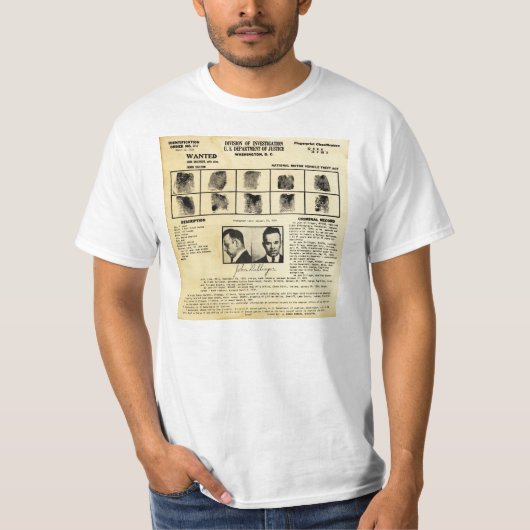 DOJ Identificatiebevel 1217 John Dillinger T-shirt (Voorkant)