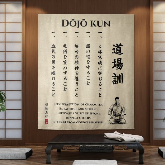 Dojo Kun – De Vijf Gedragsregels van Karate Wandkleed