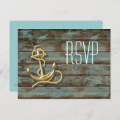 dok hout strand anker nautisch trouwfeest rsvp uitnodiging briefkaart (Voorkant / Achterkant)