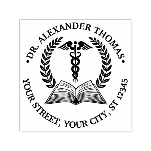 Dokter Caduceus 1LR Boeknaam Adres Zelfinktende Stempel (Design)