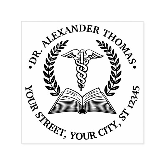 Dokter Caduceus 2LR Naam van het boek Zelfinktende Stempel (Design)