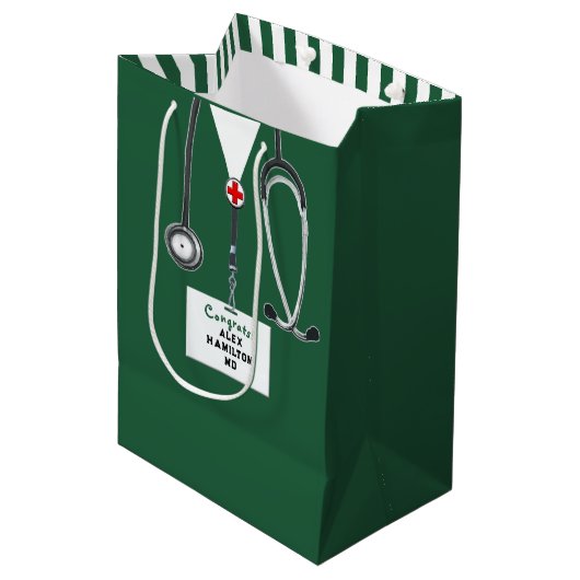 Dokter congratulatie middelgrote cadeautas (Voorkant Gekanteld)