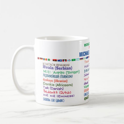 Dokter Dank u in 30 talen Koffiekoffie-Mok Koffiemok (Links)