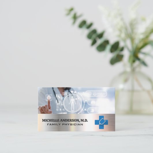 Dokter die technologie gebruikt | Medisch logo Visitekaartje (Staand voorkant)
