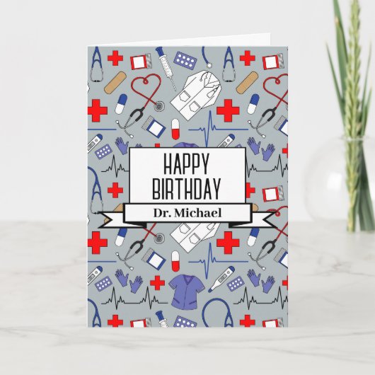Dokter en verpleegster gelukkige verjaardag kaart (Voorkant)