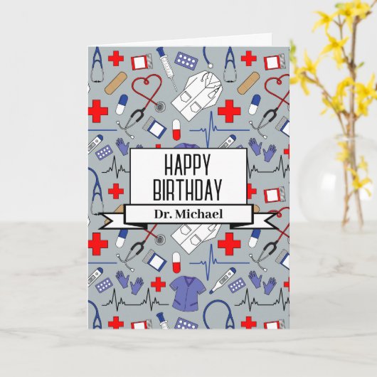 Dokter en verpleegster gelukkige verjaardag kaart (Gele Bloem)