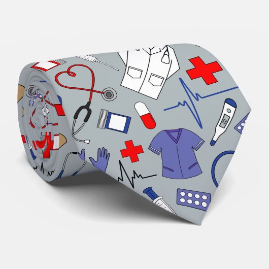Dokter en Verpleegster Patroon Afstuderen Stropdas (Opgerold)