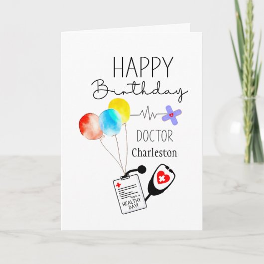 Dokter Gelukkige Verjaardagsballonnen Gepersonalis Kaart (Voorkant)