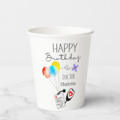 Dokter Gelukkige Verjaardagsballonnen Vlakke Verja Papieren Bekers (Achterkant)