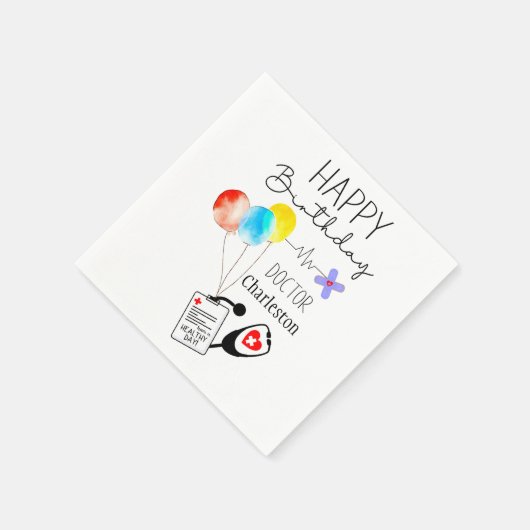 Dokter Gelukkige Verjaardagsballonnen Vlakke Verja Servet (Hoek)
