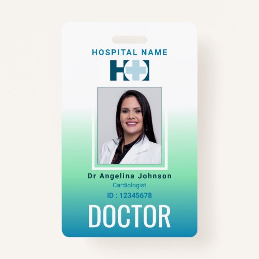 Dokter Identificatie Blauw Groene Naam en Foto-ID Badge (Voorkant)