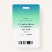 Dokter Identificatie Blauw Groene Naam en Foto-ID Badge (Achterkant)