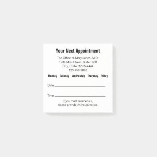 Dokter Kantoor Uw volgende afspraak Herinnering Post-it® Notes (Voorkant)