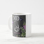 Dokter MD Stethoscoop Bloemmotief Persoonlijk Koffiemok (Voorkant links)