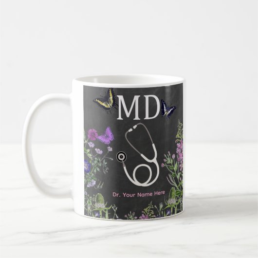 Dokter MD Stethoscoop Bloemmotief Persoonlijk Koffiemok (Links)