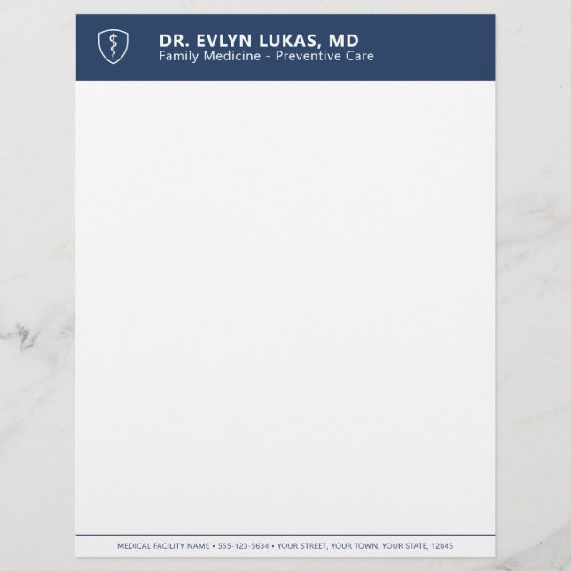 Dokter Medisch Navyblauw Minimalistisch Briefhoofd (Voorkant)