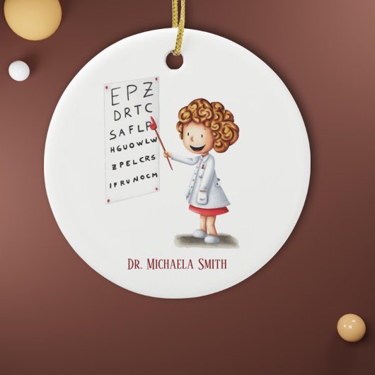 Dokter Optometrist Blond Meisje Kerstmis Keramisch Ornament
