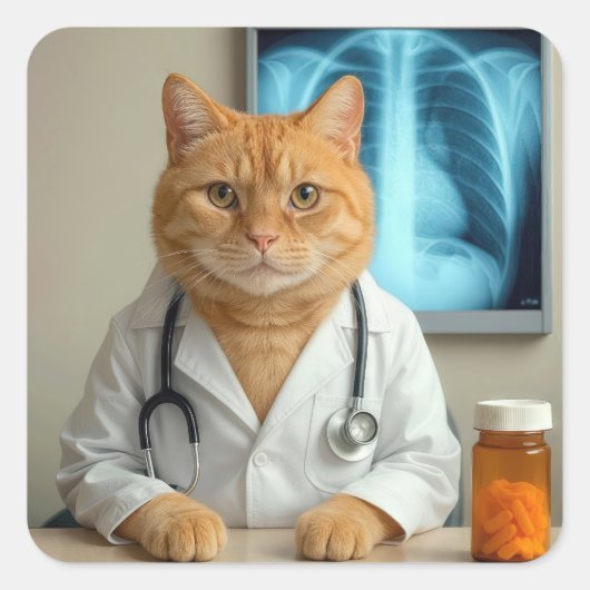 Dokter Sinaaspoes met Stethoscoop Vierkante Sticker (Voorkant)