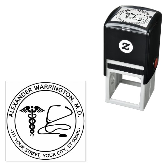 Dokter Verpleegkundige Caduceus Stethoscoop Naam A Zelfinktende Stempel (In situ)