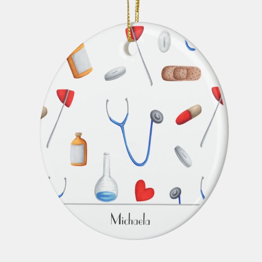 Dokter Verpleegkundige Medische Apparatuur Foto Ke Keramisch Ornament (Links)