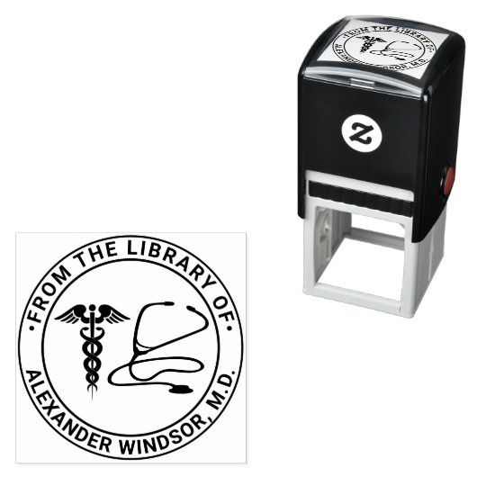 Dokter Verpleegster Caduceus Stethoscoop Boek Naam Zelfinktende Stempel (In situ)