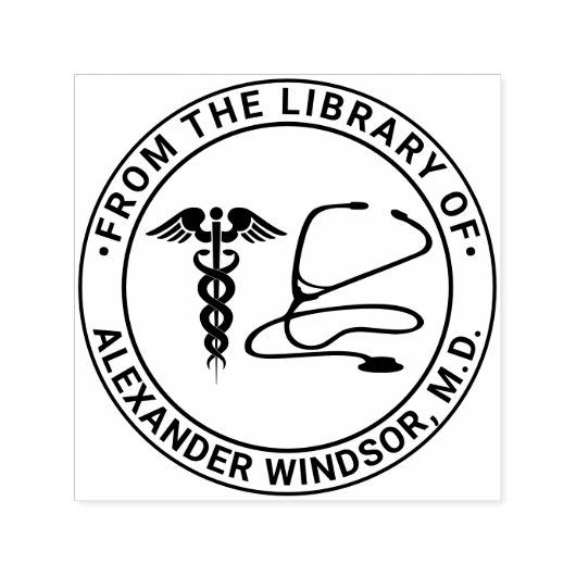 Dokter Verpleegster Caduceus Stethoscoop Boek Naam Zelfinktende Stempel (Design)