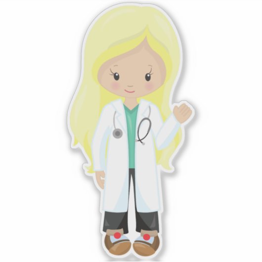 Dokter, verpleegster, stethoscoop, laklaag, blauw  sticker (Voorkant)