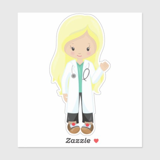 Dokter, verpleegster, stethoscoop, laklaag, blauw  sticker (Vel)