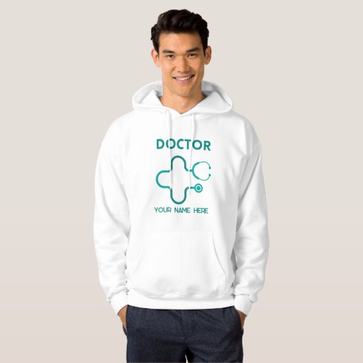 dokter, zet jouw naam in een hoed hoodie (Voorkant volledig)
