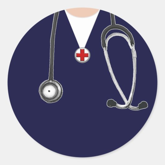 Dokter Ziekenhuis Scrubs Navy Ronde Sticker (Voorkant)