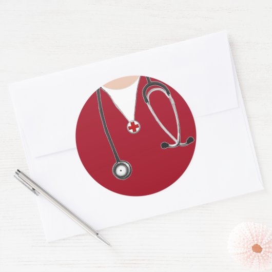 Dokter Ziekenhuis Scrubs Rood Ronde Sticker (Envelop)