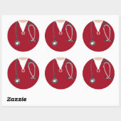 Dokter Ziekenhuis Scrubs Rood Ronde Sticker (Vel)