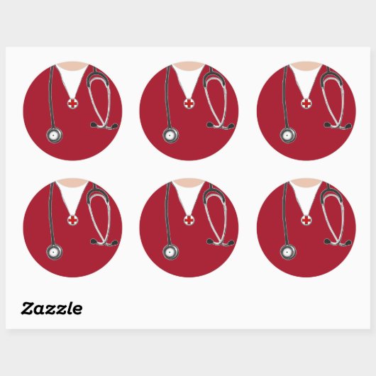 Dokter Ziekenhuis Scrubs Rood Ronde Sticker (Vel)