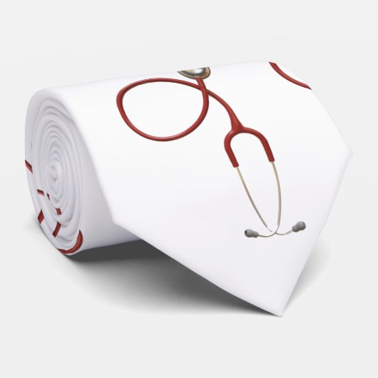 Dokters Necktie met Stethoscoop in Wit Stropdas (Opgerold)