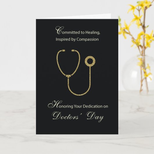 Doktersdag Gouden Effect Stethoscoop op Zwart Kaart (Gele Bloem)