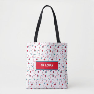 Doktersnaam aangepaste stethoscoop medisch cadeau tote bag
