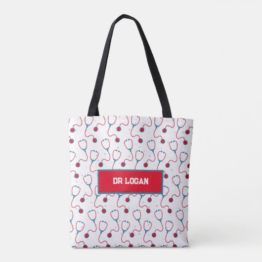 Doktersnaam aangepaste stethoscoop medisch cadeau tote bag (Achterkant)