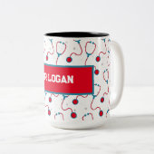 Doktersnaam aangepaste stethoscoop medisch cadeau tweekleurige koffiemok (Voorkant rechts)